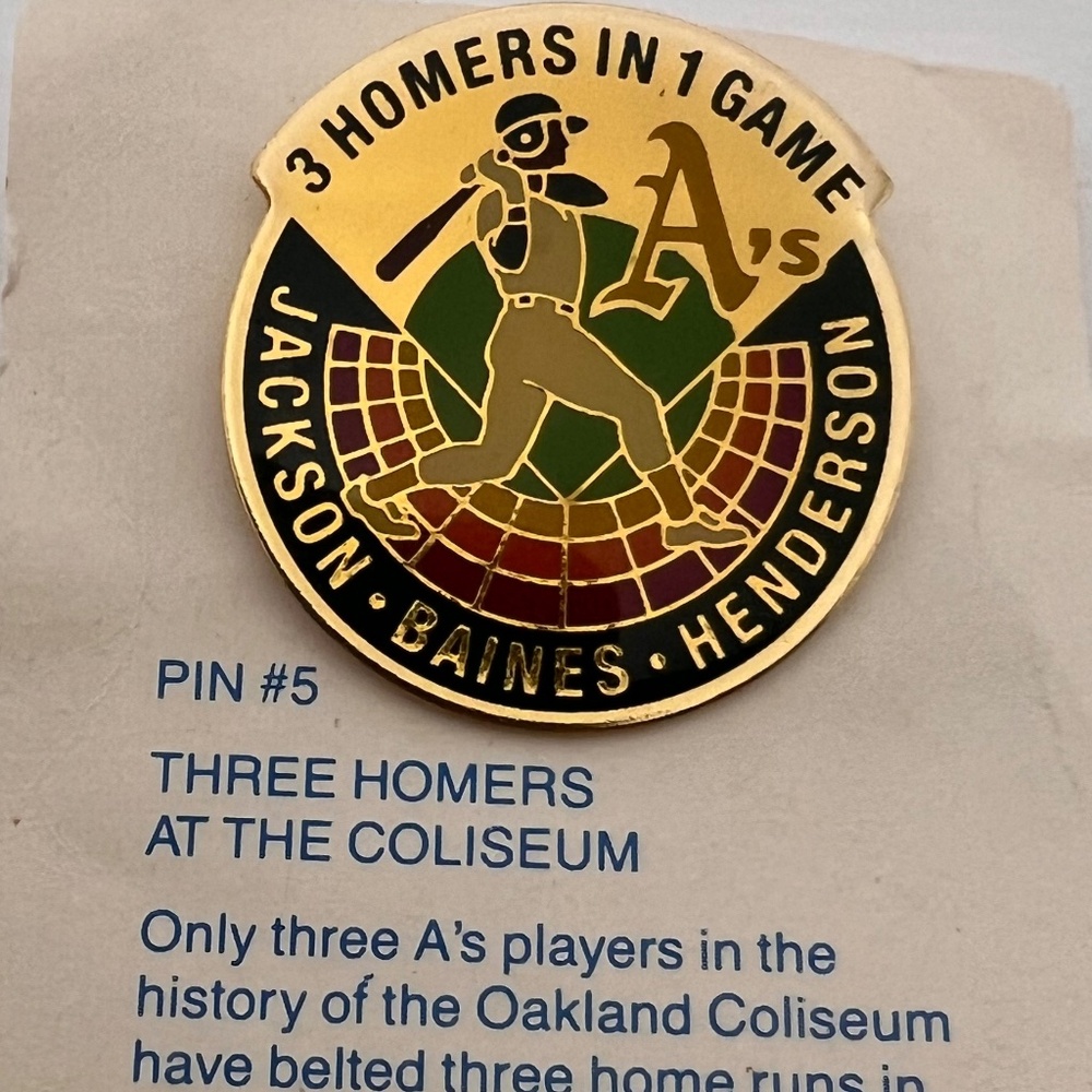 Oakland A's - 3 Homers in 1 Game Pin - Coliseum Reggie Jackson Henderson Baines